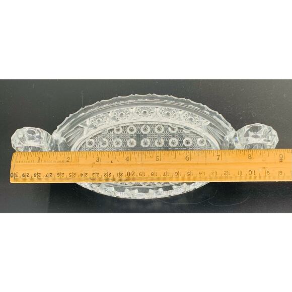 Imperial Glass Clear Dish Relish Nucut 2 Handle Small Oval Star Daisy Button 495 - Picture 10 of 11